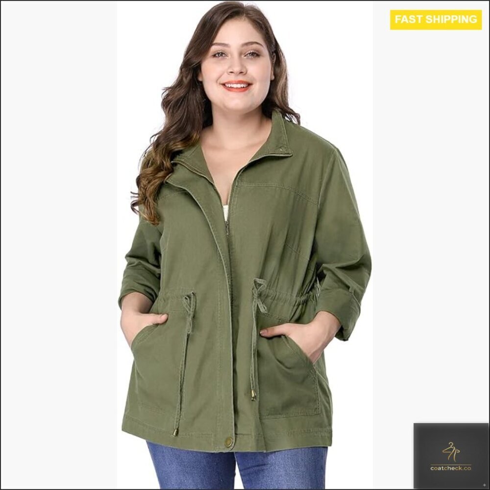 Plus Size Lightweight Anorak Jacket with Drawstring Waist and Pockets